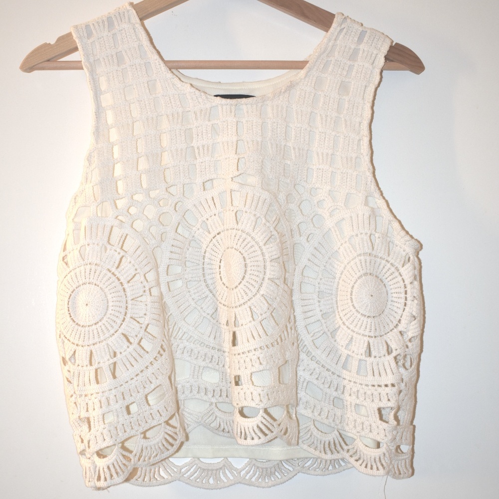 Tinsel Cream Crochet Crop Top